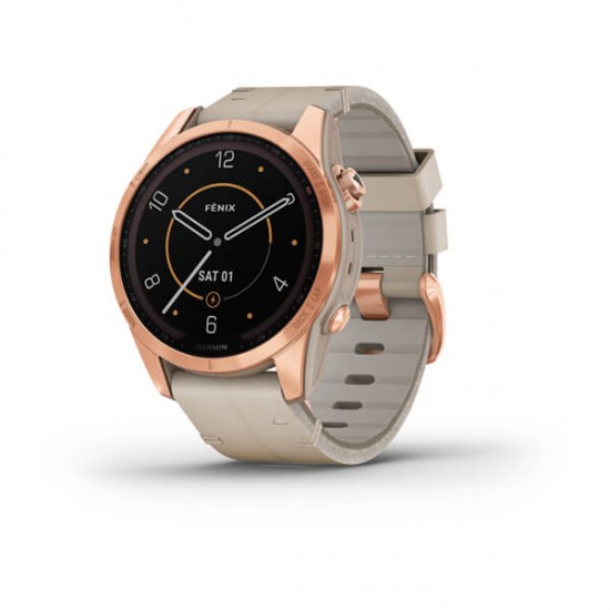 Garmin fēnix® 7S Sapphire Solar, Rose Gold Titanium with Limestone Leather Band